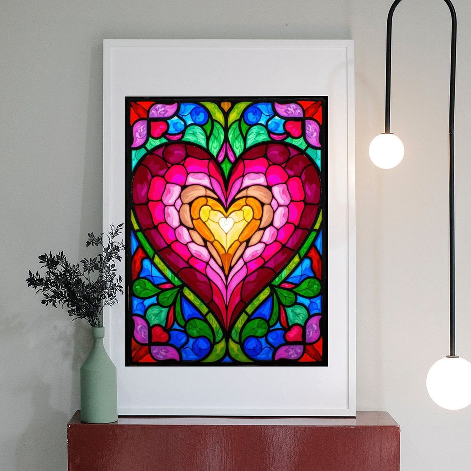 Diamond Art Kit for Adults, Colorful Heart Stained Glass Art Diamond Painting for Adults Beginners, DIY Diamond Art Painting Kits, 5D Diamond Painting Crafts for Home Decor 12x16 Frameless