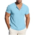 thumbnail image 3 of Yeaiivve Mens Big And Tall Casual Shirts Button Down Polo Shirt 2026 Summer Short Sleeve Tee Cozy Lightweight Vacation Beach Tops Light Blue,L, 3 of 7