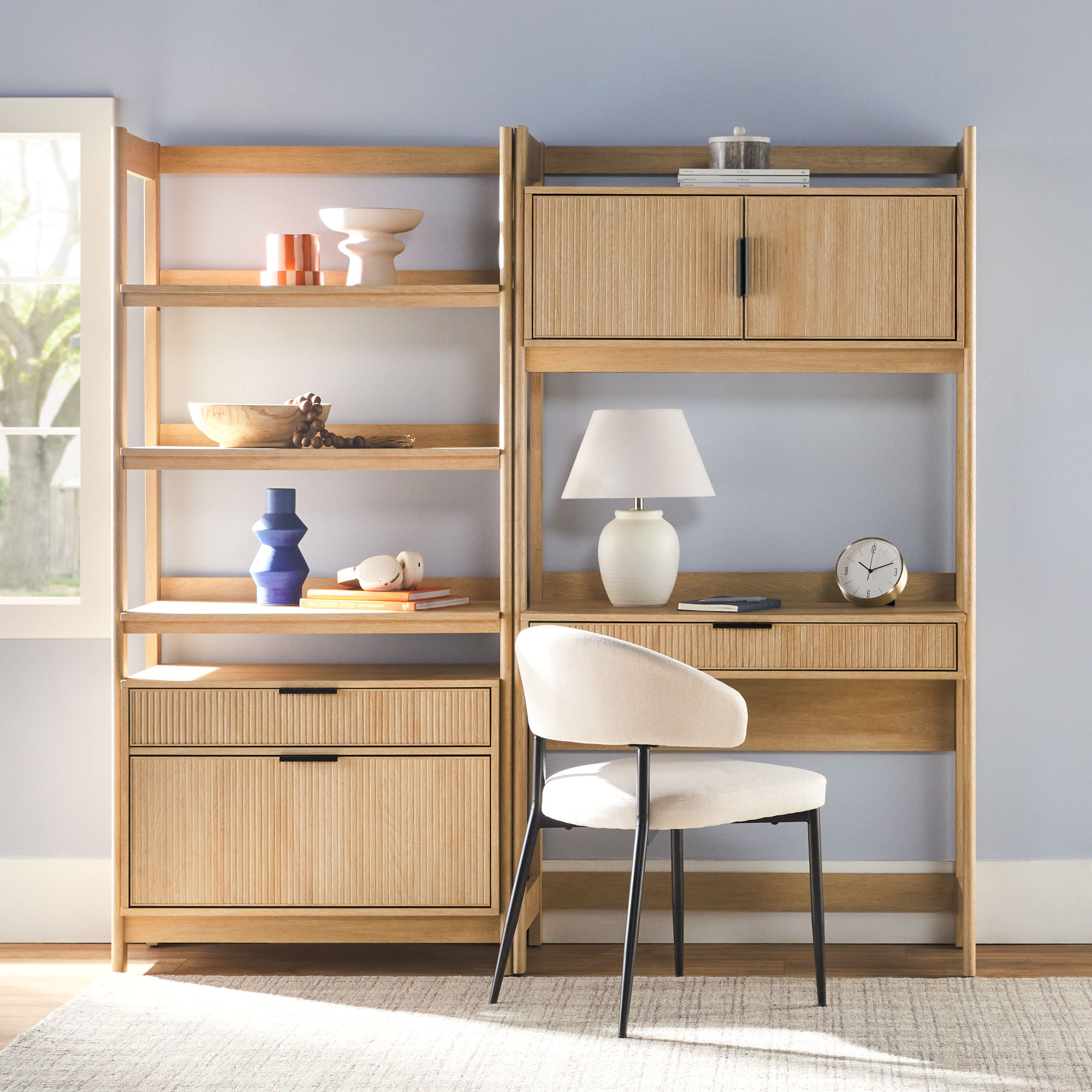 Holmes Hutch Desk with Wide Bookcase - Coastal Oak