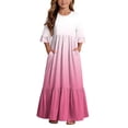 thumbnail image 2 of ITSAME Girls Maxi Dress Round Neck Ruffled 3/4 Sleeve Gradient Print Summer Flowy Casual A-Line Dress Pink Size 8, 2 of 7