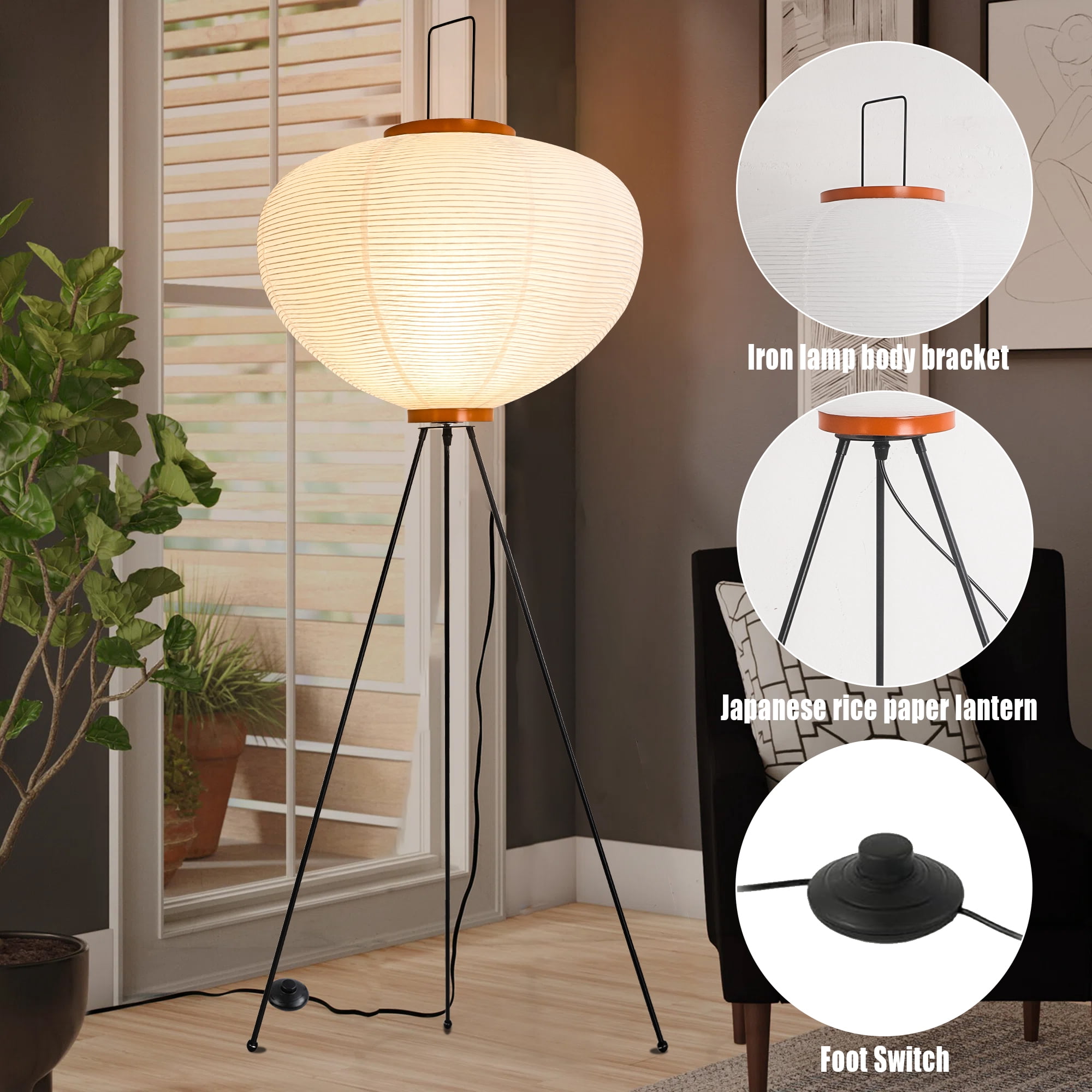 Elinkume Handmade rice paper modern floor lamp for bedroom, living room and office (bulb not included).