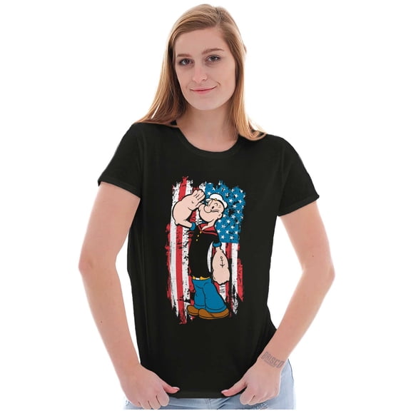 Patriotic Popeye Salute America Women's T Shirt Ladies Tee Brisco Brands S