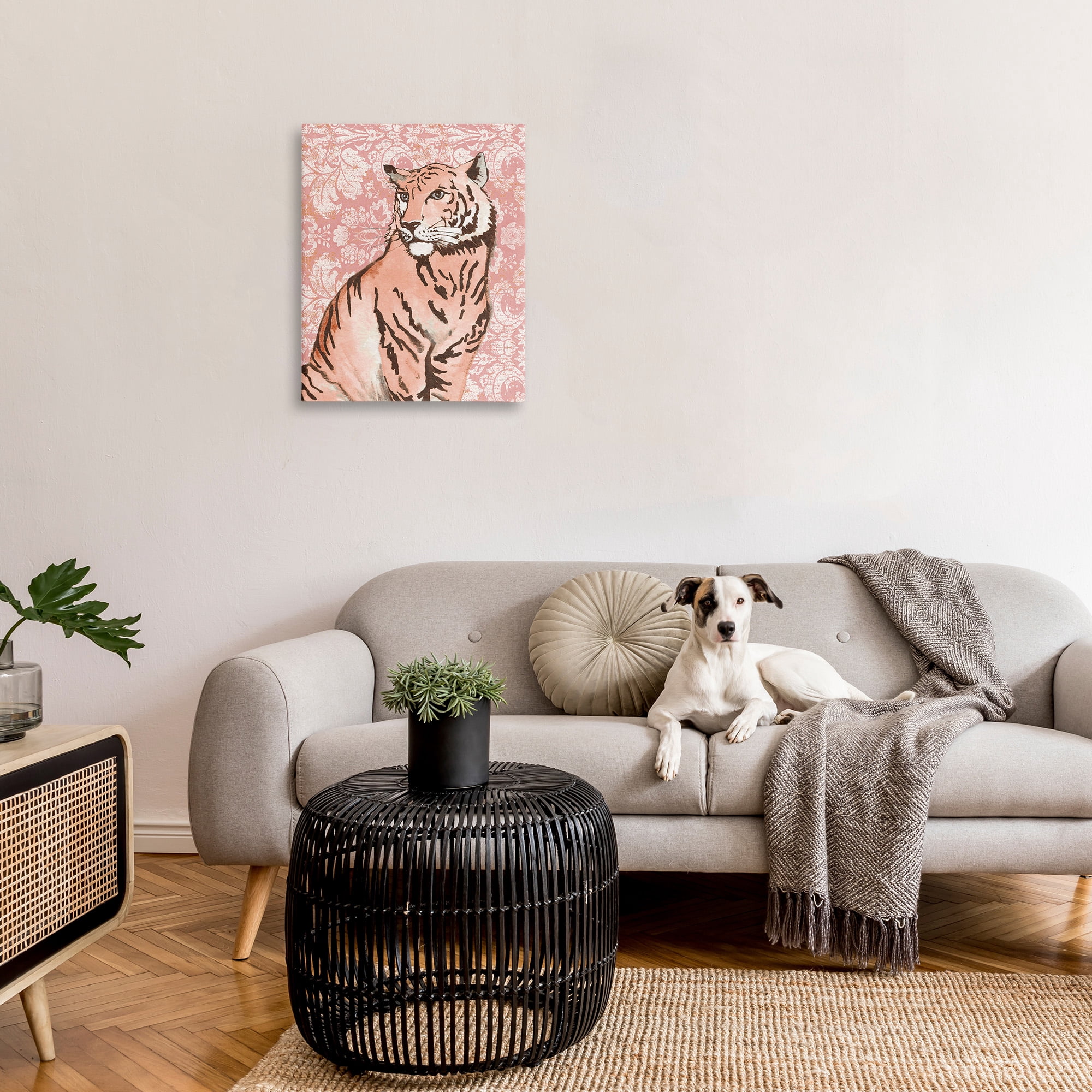 Stupell Industries Tiger with Vintage Pattern Animals & Insects Painting Gallery Wrapped Canvas Art Print Wall Art, 24 x 30