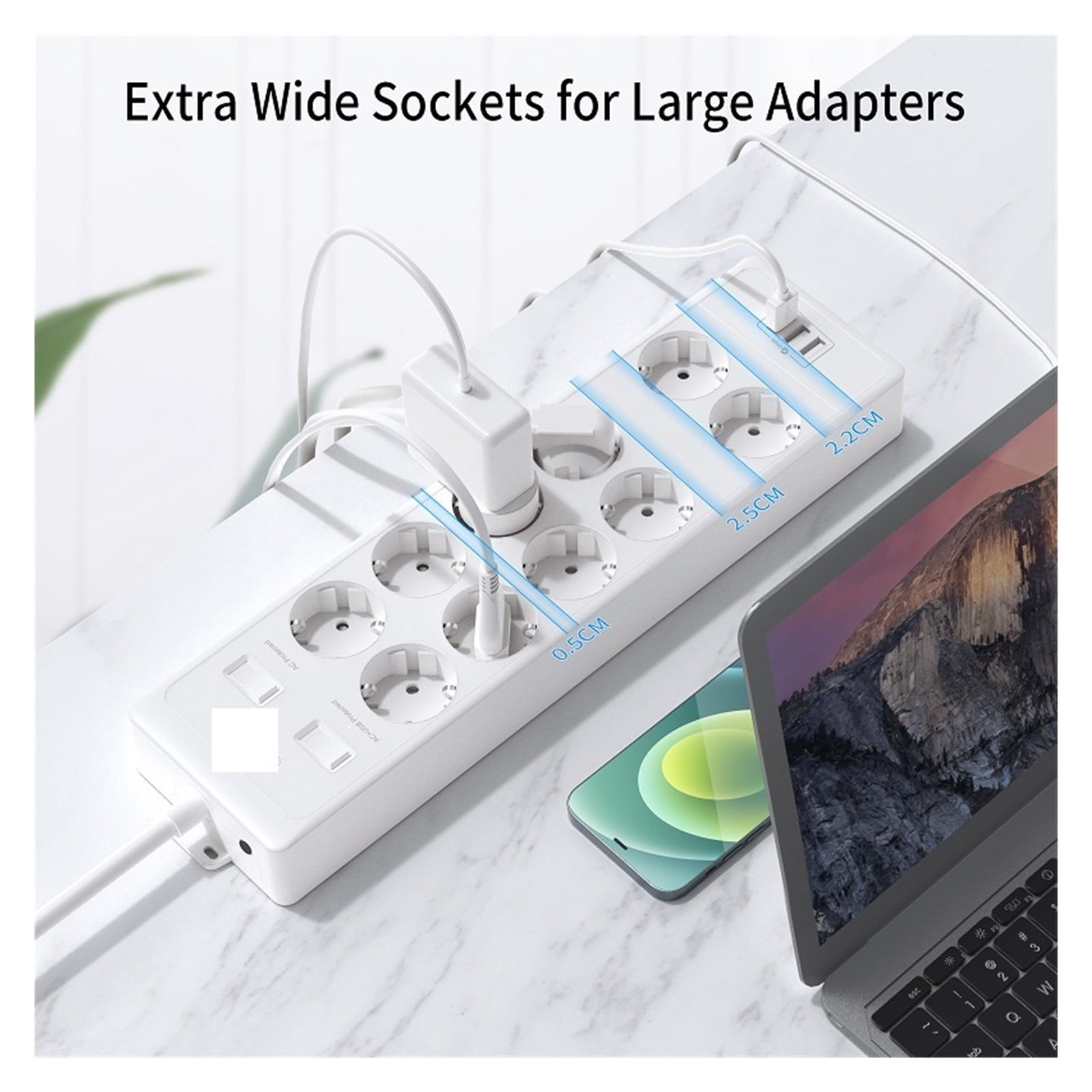 Wall Mountable USB Power Strip 4000J Surge Protector Extra Wide Socket Power Outlet With Extension Lead Network Filter