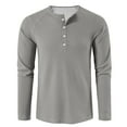 thumbnail image 6 of Inglocry Men's Waffle Henley Shirts Crewneck Lightweight Sweater Long Sleeve Causal Knitted Pullover T Shirt Gray 2XL, 6 of 8