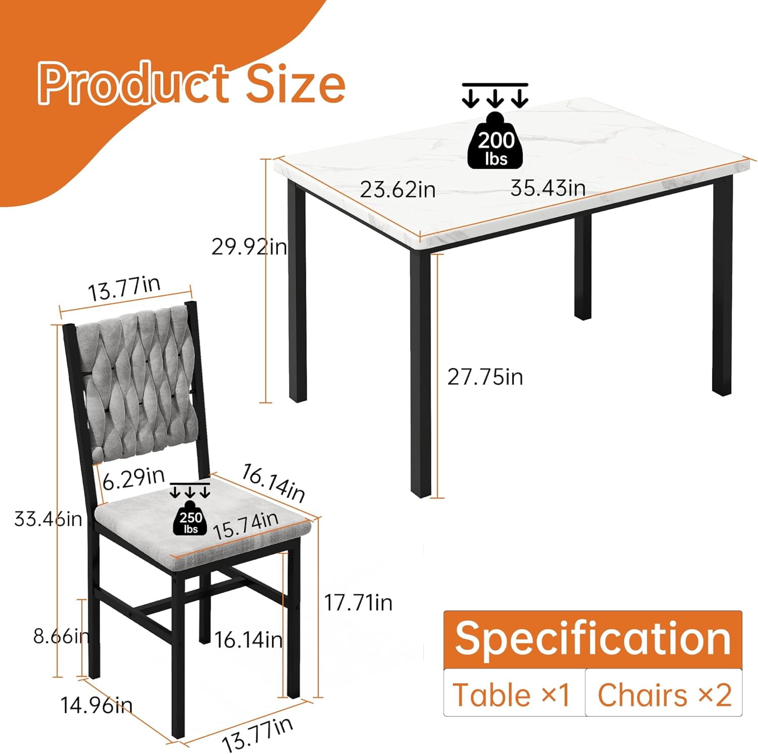 Lamerge 2-Piece Dining Set, Modern Kitchen Dining Set, featuring two dining chairs with goose-down cushions and a small dining table; perfect for kitchens, apartments, and dining rooms; white