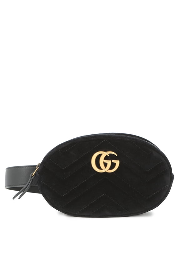 Pre-Owned Gucci GG Marmont quilted leather velour waist bag 476434 GUCCI handbag pouch black...