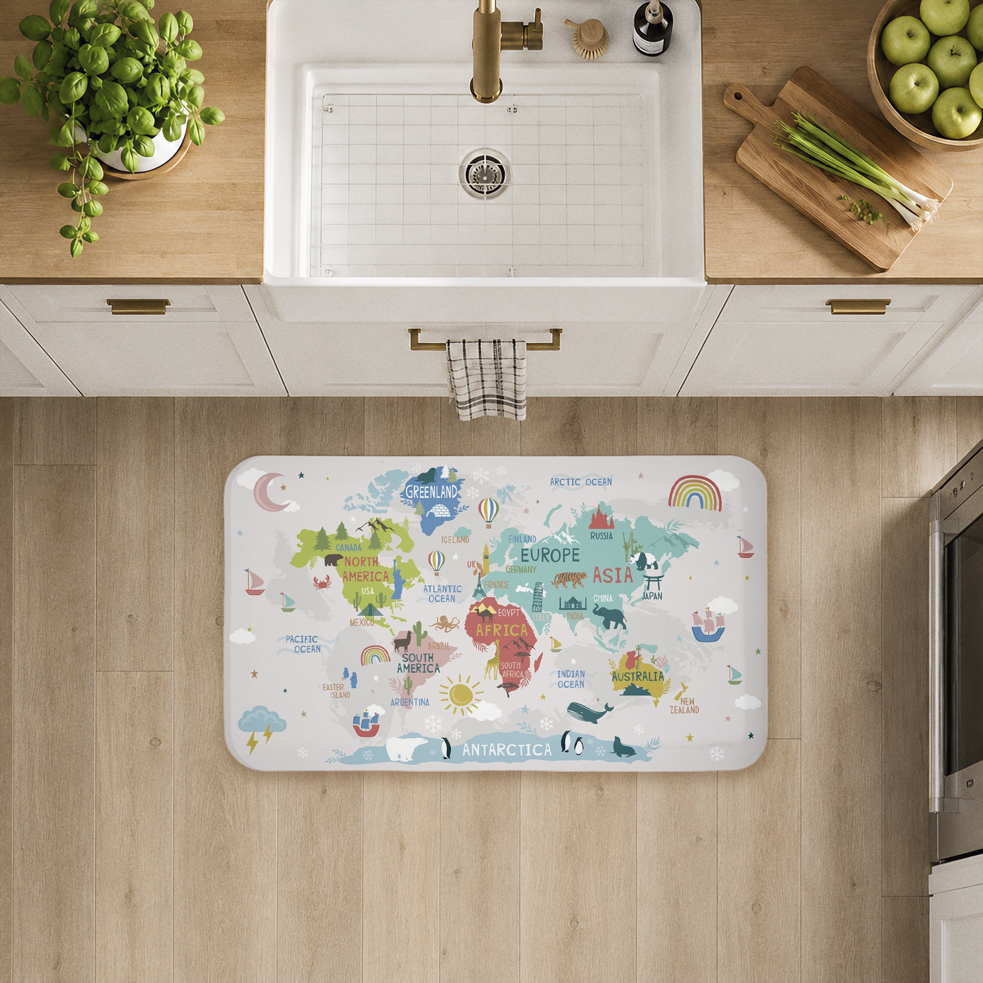 Stupell Industries World Map Animals Diagram Printed Anti-Fatigue Floor Mat, design by Lisa Perry Whitebutton