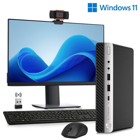 Restored HP G4 705 Mini — AMD Ryzen 5 PRO 2400GE up to 3.80 GHz | New 24" Full HD LED, 256GB SSD, 16GB DDR4 Ram— Webcam, Wireless Keyboard & Mouse, Windows 11 Pro, Tiny Business PC