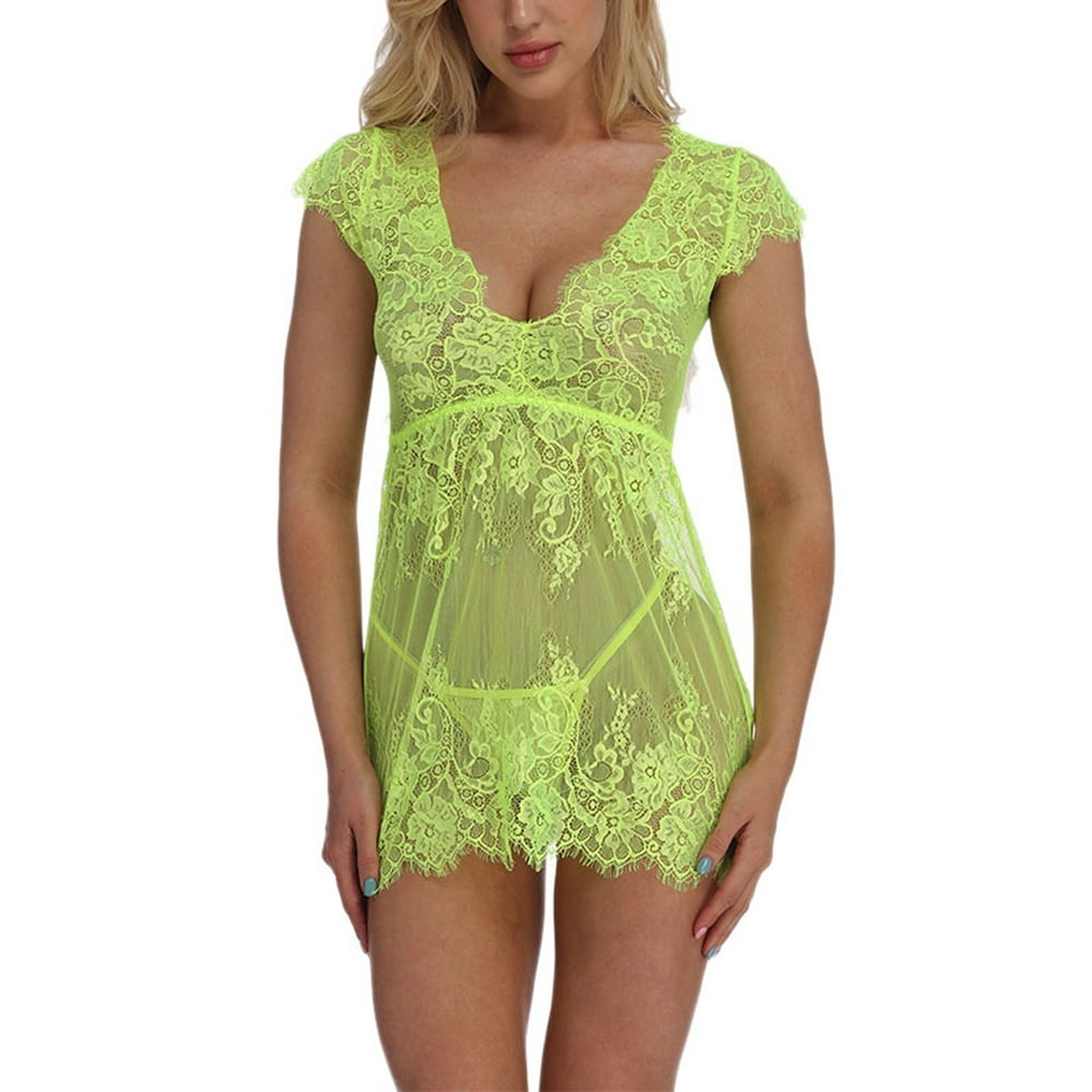 Wodstyle Women's Lingerie Sleepwear Sheer Lace Thongs Babydoll Mini