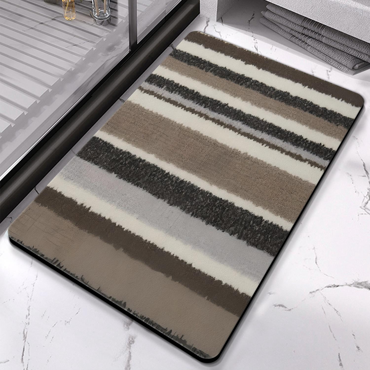 Experience Softness with 20x32in Striped Microfiber Bathroom Rugs - Extra Thick, Highly Absorbent Bath Mat, Anti-Slip, Machine Washable Perfect for Bathroom, Tub, and Shower
