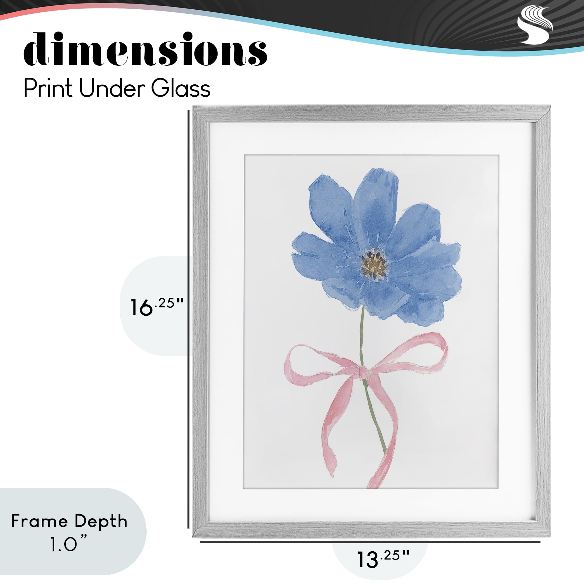 Stupell Industries Blue Bow Bloom Gray Framed Print Under Glass, design by Lucille Price