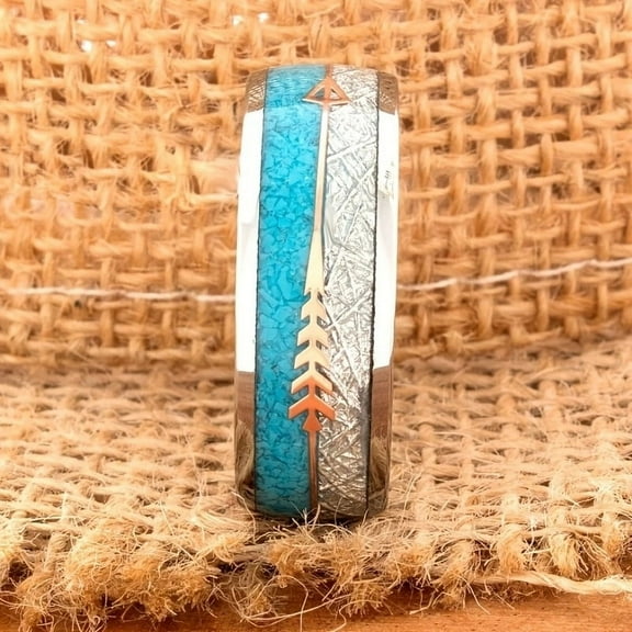 Men's Gorgeous and Fashionable Stainless Steel Rings, with Arrow Patterns and Imitation Turquoise Inlaid, Comfortable Version, Wedding Ring, ENGAGEMENT RING,10