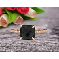 Cushion Cut 1.80 Carat Black Diamond Moissanite Engagement Ring 10k Rose Gold Basket Design Claw Prong Art Deco