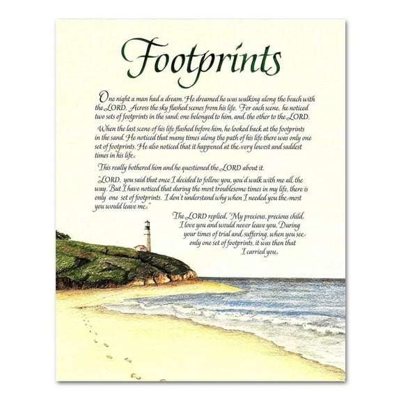 Footprints in the Sand Lighthouse Christian Religious Wall Picture 8x10 Art Print