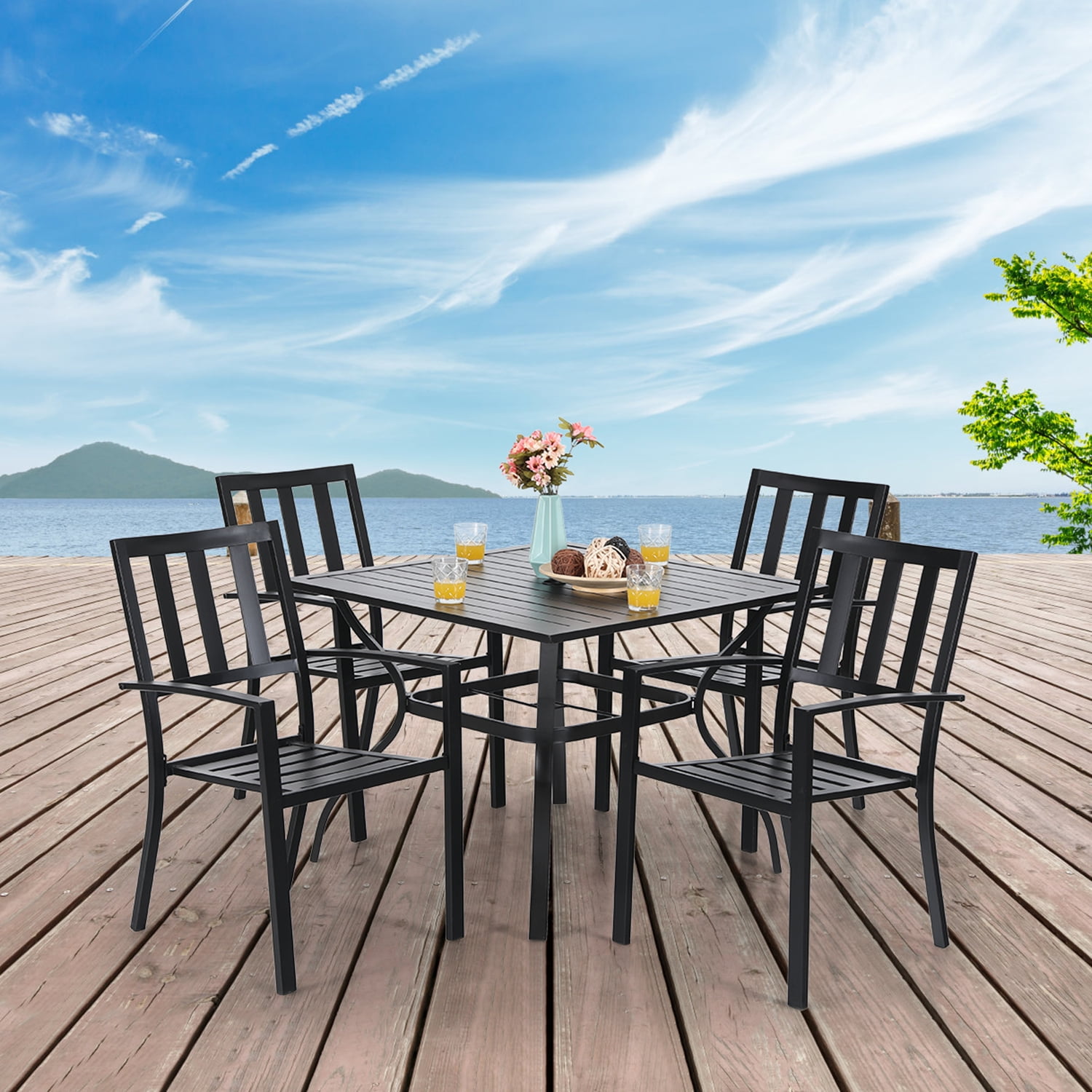 MF Studio 5PCS Metal Patio Dining Sets Outdoor Club Bistro Bar Sets