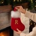 thumbnail image 4 of Personalized Christmas Stocking Featuring Elegant Letter R Print, Red Velvet Texture, White Trim & Hanging Loop, Festive Christmas Tree Decorations for Holiday Mantel Display &, 4 of 7