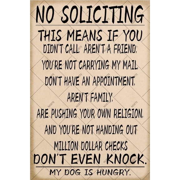 Noete Funny No Soliciting Sign for House 12x16 Inch Metal Warning Sign for Door, Porch, Office Durable & Weatherproof