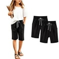 thumbnail image 4 of 2 Pack Shorts for Girls Summer Casual Knee Length Bermuda Shorts Kids High Waisted Drawstring Short Pants Teen Girls Clothes, 4 of 4
