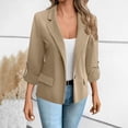 thumbnail image 2 of ZQUUVOU Womens Casual Blazers Open Front Long Sleeve Solid Button Work Office Blazer Jacket Coats (Khaki,L), 2 of 7
