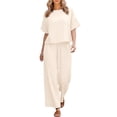 thumbnail image 5 of NMMUED Two Piece Sets for Women Summer Outfits Oversized Wide Leg Pants Lounge Sets Airport Beach Vacation Clothes Lounge Sets for Women Beige L, 5 of 6
