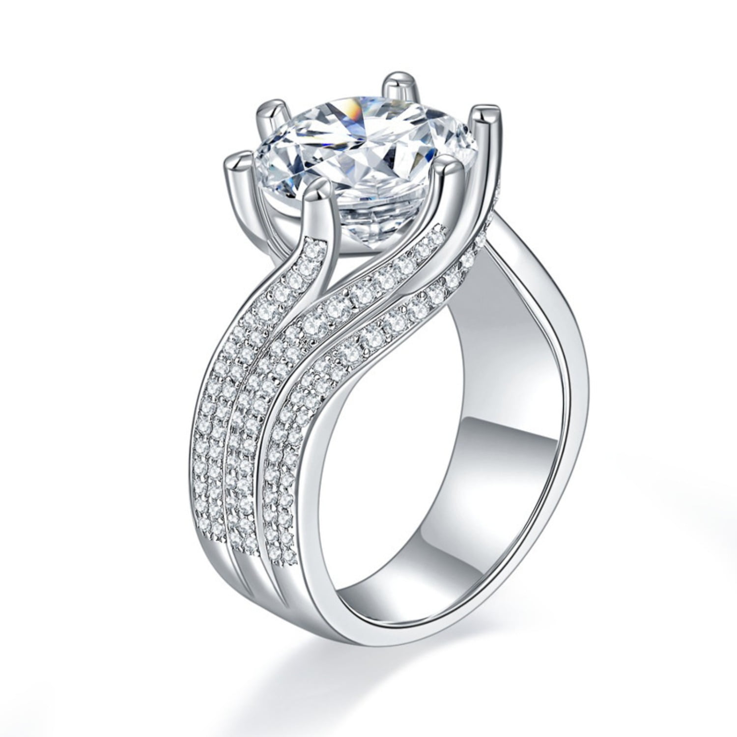 5ct Moissanite Engagement Rings for Women Round Cut D Color VVS1 Blue/Yellow/Pink Diamond Rings Moissanite Wedding Bands with Certificate