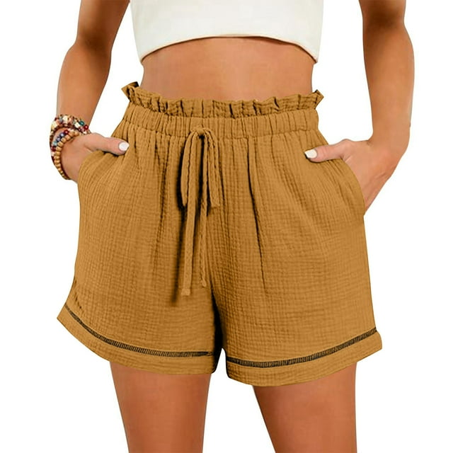 aidice Shorts pour Femmes Taille Haute avec Cordon Élastique Printemps Été Mode Décontractée