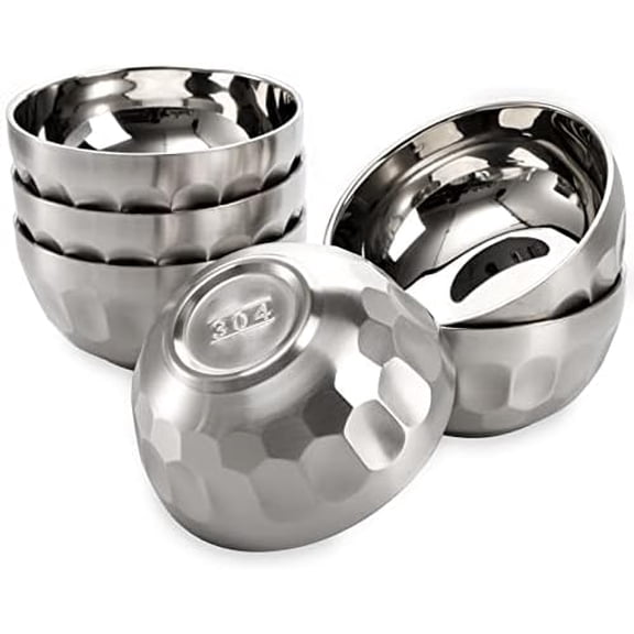 6 Pack 18/8 Stainless Steel Snack & Soup Bowls, 15 Oz Non-slip Double-walled Insulated Set$$Home Decor, Kitchen, & Other