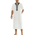 thumbnail image 2 of INSPIRE CHIC Nightgown for Men's Short Sleeves Button Closure Contrast Color Long Nightshirts M White, 2 of 5