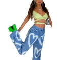 thumbnail image 3 of KOMOO Women Fashion Heart Shaped Printed Jeans Loose High Waist Pants Casual Straight Pants, 3 of 6
