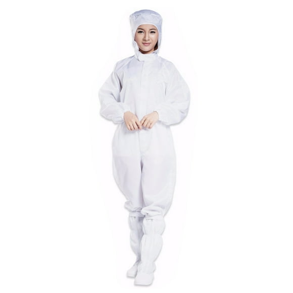 Antistatic Dust-Proof Coverall with Hood - White L Size, Breathable and Comfortable Workwear Suit for Industrial Applications (Shoes Not Included)