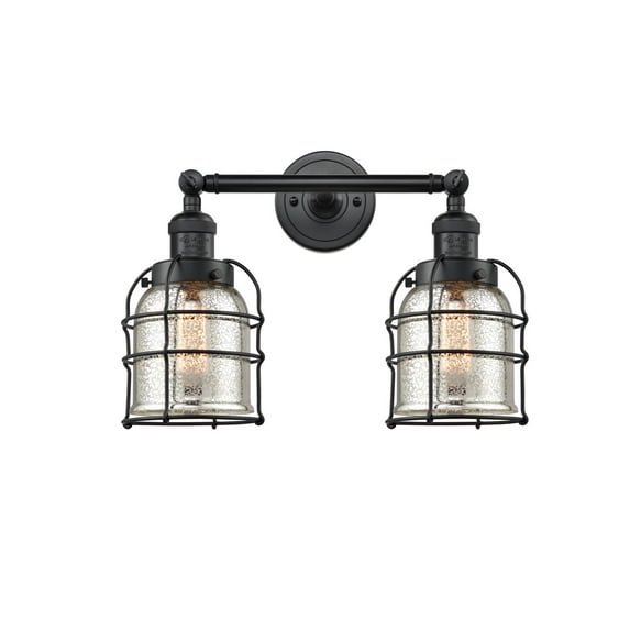 Innovations 208-BK-G58-CE-LED Small Bell Cage 2 Light Bath Vanity Light part of the Franklin Restoration Collection, Matte Black