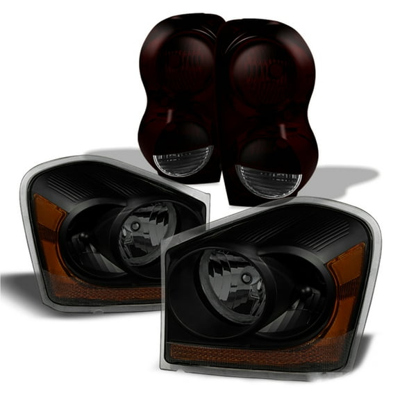 AKKON - Fits 2004-2006 Dodge Durango Black Smoked Headlights   Dark Red Smoked Tail Lamp Pair Left Right Replacement