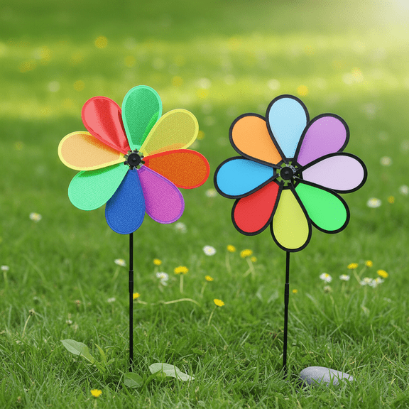 31 Inch Reflective Rainbow Pinwheels Sparkly Wind Spinners for Garden Decoration and Bird Deterrent Visual Scare Device