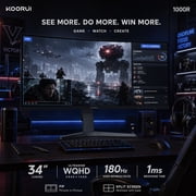 KOORUI 34 UWQHD Curved Gaming Monitor, 180Hz Ultrawide Monitor, 3440×1440p 1ms(MPRT) HDR400
