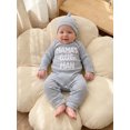 thumbnail image 6 of RUINIXCW Dad's Little Dude Baby Boy Fall Winter Outfit Romper Newborn Baby Boy Hospital Coming Home Outfit Waffled Striped Letter Long Sleeve Jumpsuit Hat Set, 6 of 9