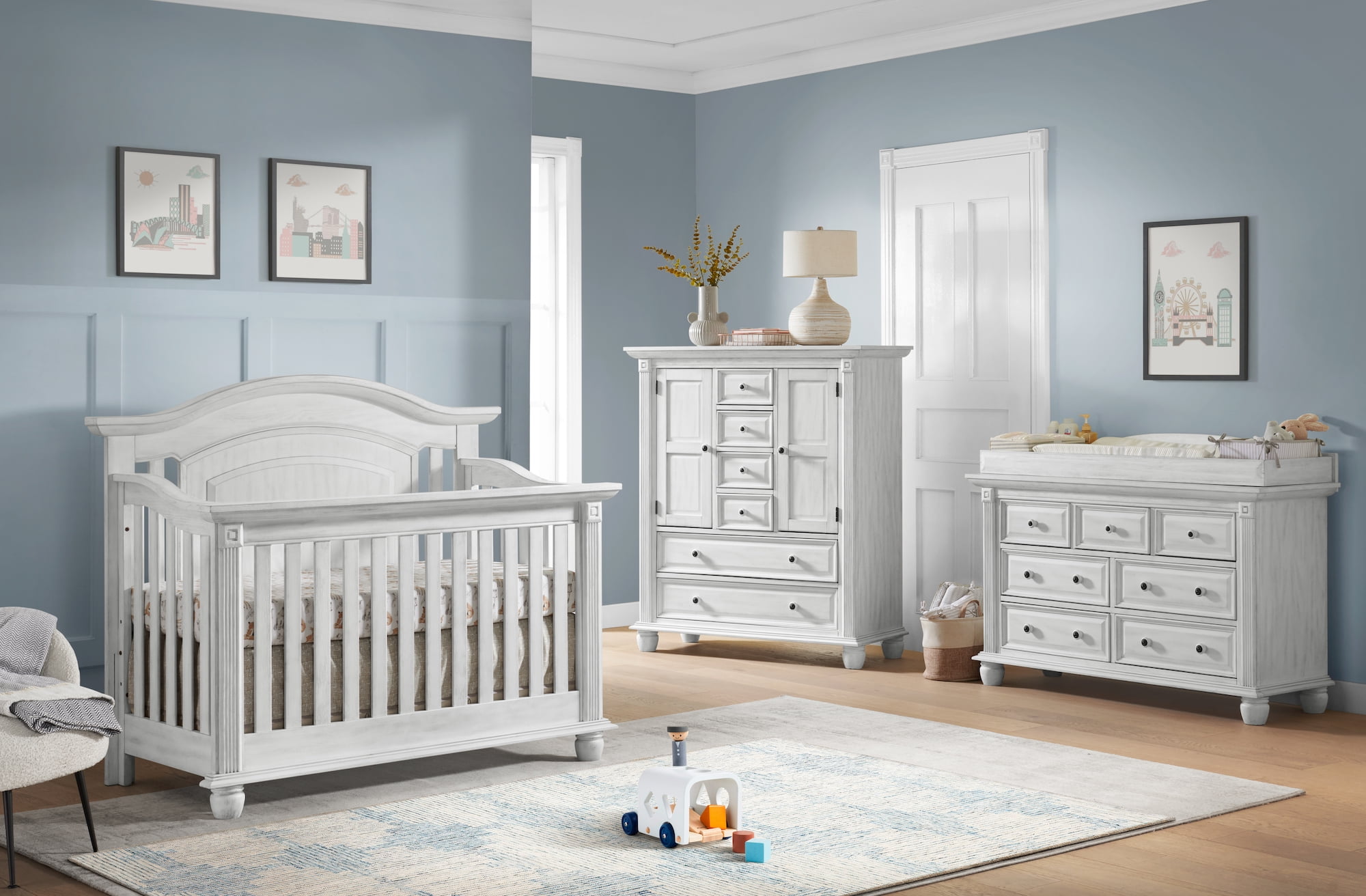 Oxford Baby London Lane 4-in-1 Convertible Crib, Vintage White
