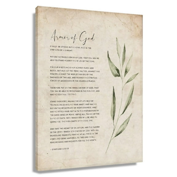 Armor of God Ephesians 6 10-18 Bible Verse Wall Art Vintage Leaves Poster Artwork Paintings For Living Room Unframed 12x18 in