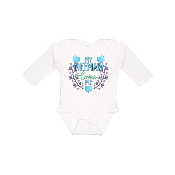 Inktastic My Meemaw Loves Me with Flowers and Hearts Boys or Girls Long Sleeve Baby Bodysuit