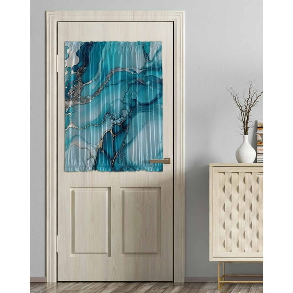 Turquoise Marble Blackout Curtains French Door Curtains for Door Window, Teal Grey Modern Geometric Privacy Drapery for Patio/Sidelight Doors, 1 Panel with Tieback, 54 x 40 Inches