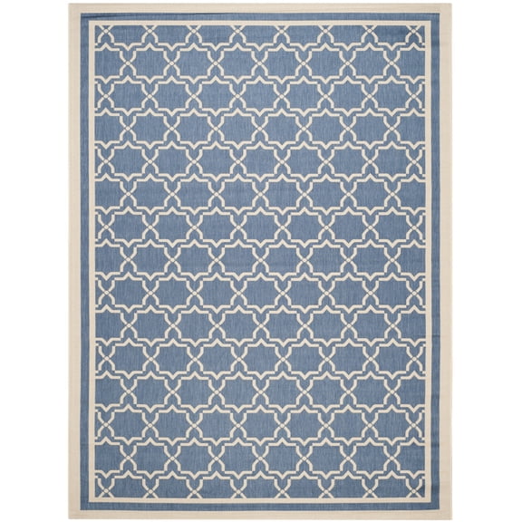 SAFAVIEH Courtyard Allison Geometric Bordered Indoor/Outdoor Area Rug, 9' x 12', Blue/Beige