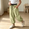 thumbnail image 4 of Rrxhxhs Pants for Girls Color Block Drawstring Elastic Waist Pleated Loose Baggy Casual Joggers with Side Pockets,Yellow,4-5 Years, 4 of 6
