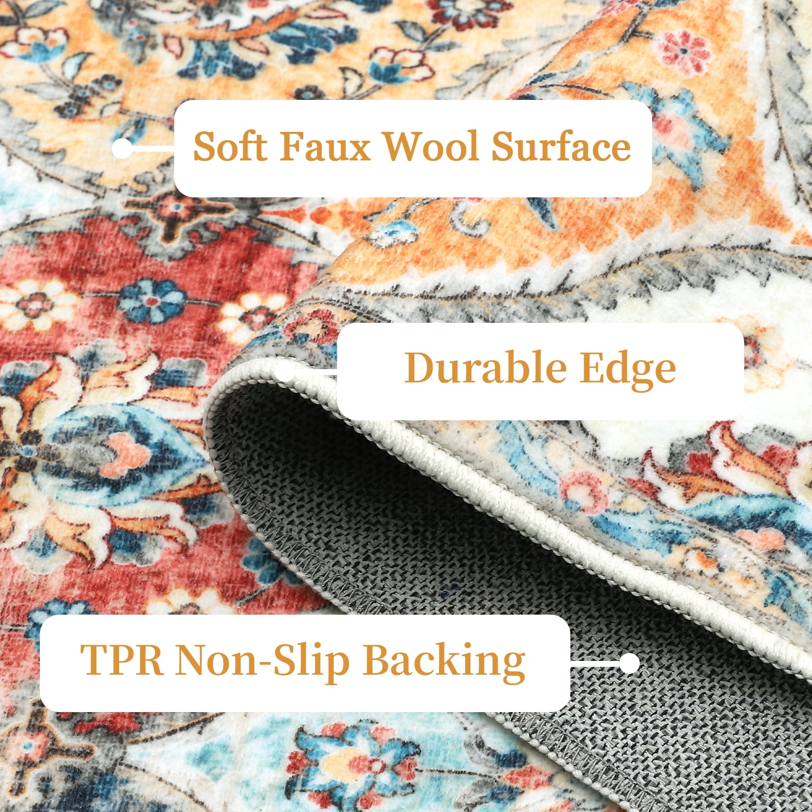 HOMERRY Area Rugs 8' x 10' Area Rug for Living Room Moroccan Trellis Floral Washable Bedroom Non-Slip Carpet for Home Decor, Orange