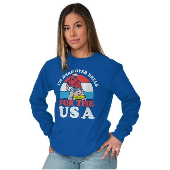 Retro Cartoon Head Over Heels for USA Long Sleeve TShirt Men Women Brisco Brands S