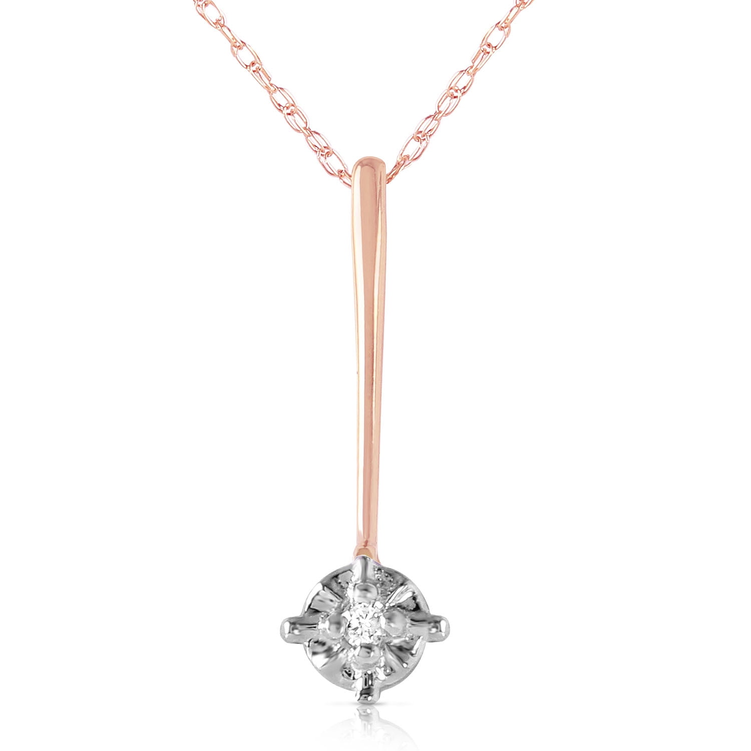 Galaxy Gold 14K Solid Rose Gold 24" Necklace with 0.03 Carat Natural Diamond Accent, 14"-24" Sizes, April Birthstone, Symbol of Eternal Love