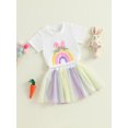 thumbnail image 5 of Toddler Baby Girl Easter Outfit 6 12 18 24 Months 2T 3T 4T Rainbow Embroidery Short Sleeve T-Shirt with Tulle Skirt 2 Pcs Clothing Set, 5 of 9