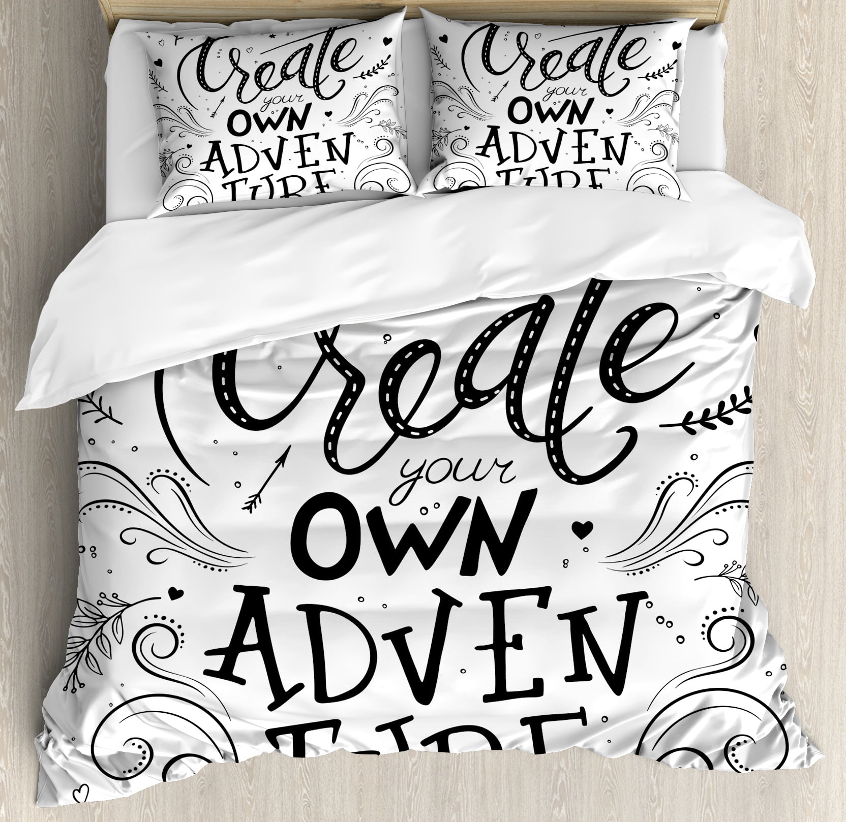 Adventure King Size Duvet Cover Set Create Your Own Lettering With Crowded Backdrop Cute Little Hearts Decorative 3 Piece Bedding