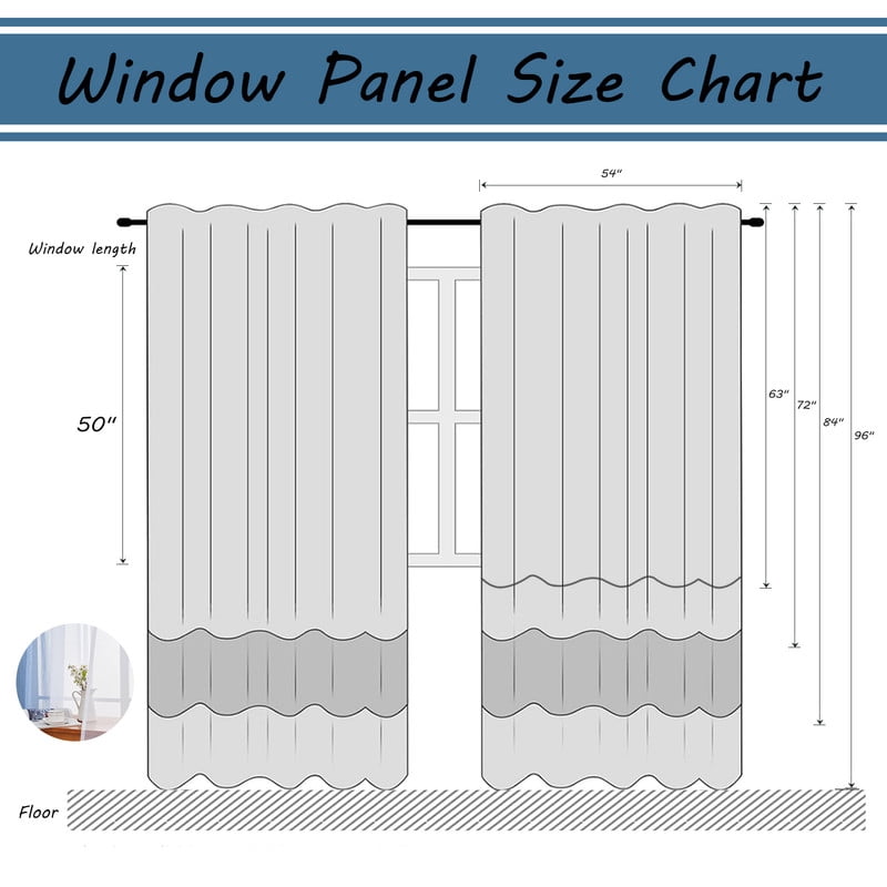 Topfinel Blue Faux Linen Ombre Sheer Curtains,Semi Voile Gradient Rod Pocket Curtains for Bedroom and Living Room, Set of 2 Window Curtain Panels, 54 x 96 Inch Long