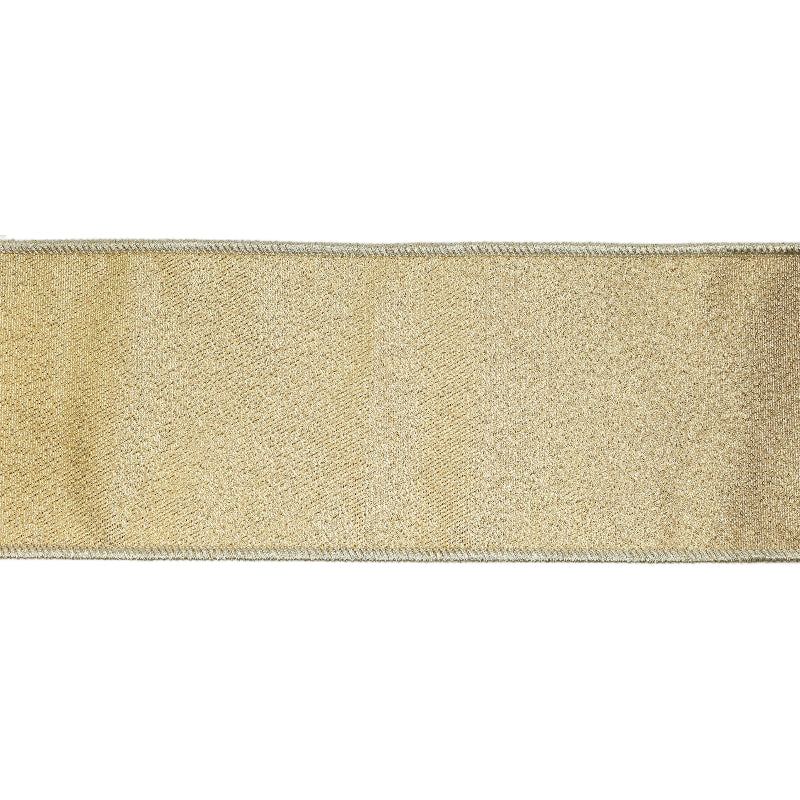 LaRibbons 4" Wired Iridescent Ribbon, Gold Metallic Double-Fused Taffeta Backing, 10 Yard Roll