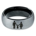 thumbnail image 2 of Tungsten Couple Family Child Holding Hands Band Ring 8mm Men Women Comfort Fit Black Dome Brushed Gray Polished, 2 of 4